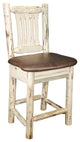 Montana Bar Stool With Back, Saddle Upholstery, Clear Lacquer Finish