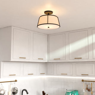 Marion 2-Light Gold Mid-Century Modern Drum Semi Flush Mount Ceiling Fixture, Matte Black