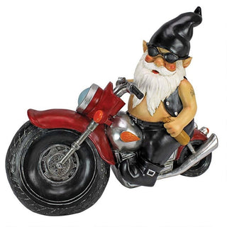 Hand-Painted Gnome Biker Statue