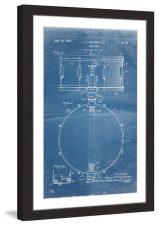 "Snare Drum 1939 Blueprint" Framed Painting Print