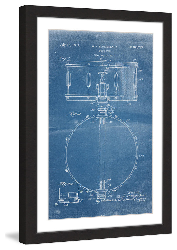 "Snare Drum 1939 Blueprint" Framed Painting Print