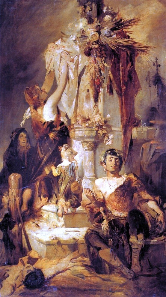 Hans Makart Opferszene, Gallery Wrapped Canvas Print, 15"x30"