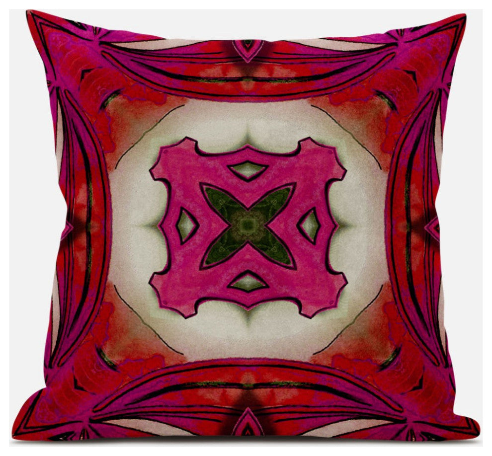 16" Hot Pink Geo Tribal Suede Throw Pillow