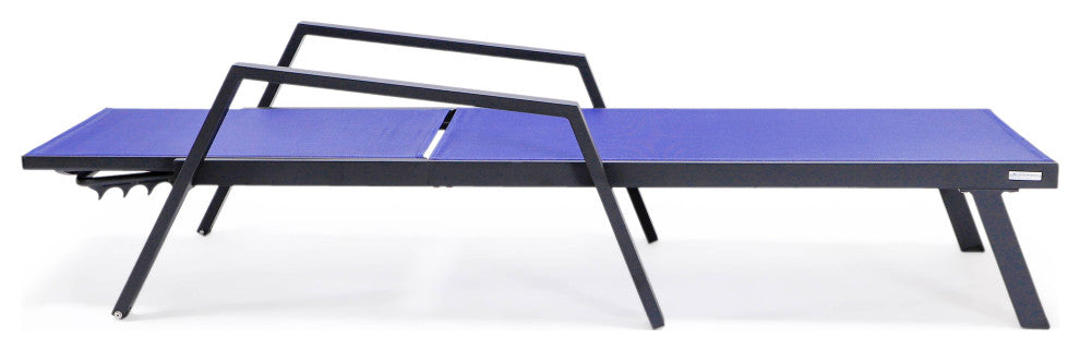 LeisureMod Marlin Outdoor Patio Stackable Chaise Lounge Chair With Armrests, Navy Blue