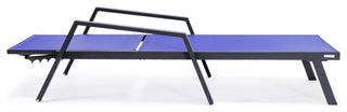 LeisureMod Marlin Outdoor Patio Stackable Chaise Lounge Chair With Armrests, Navy Blue