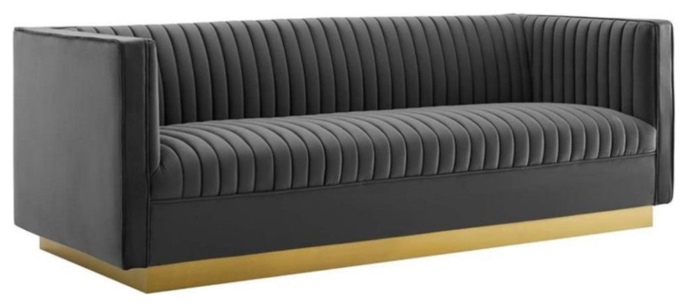Sanguine 3 Piece Vertical Channel Tufted Upholstered Performance Velvet Set-Gray