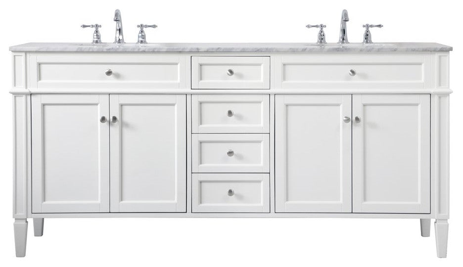 Home Living Vanity with Carrara White Marble Countertop, White, 72", Double Sink