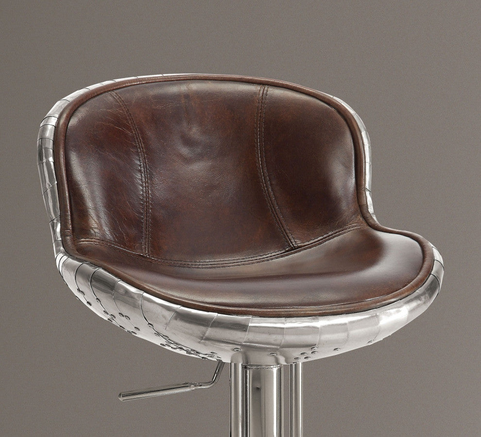 Top Grain Leather Adjustable Stool, Vintage Brown