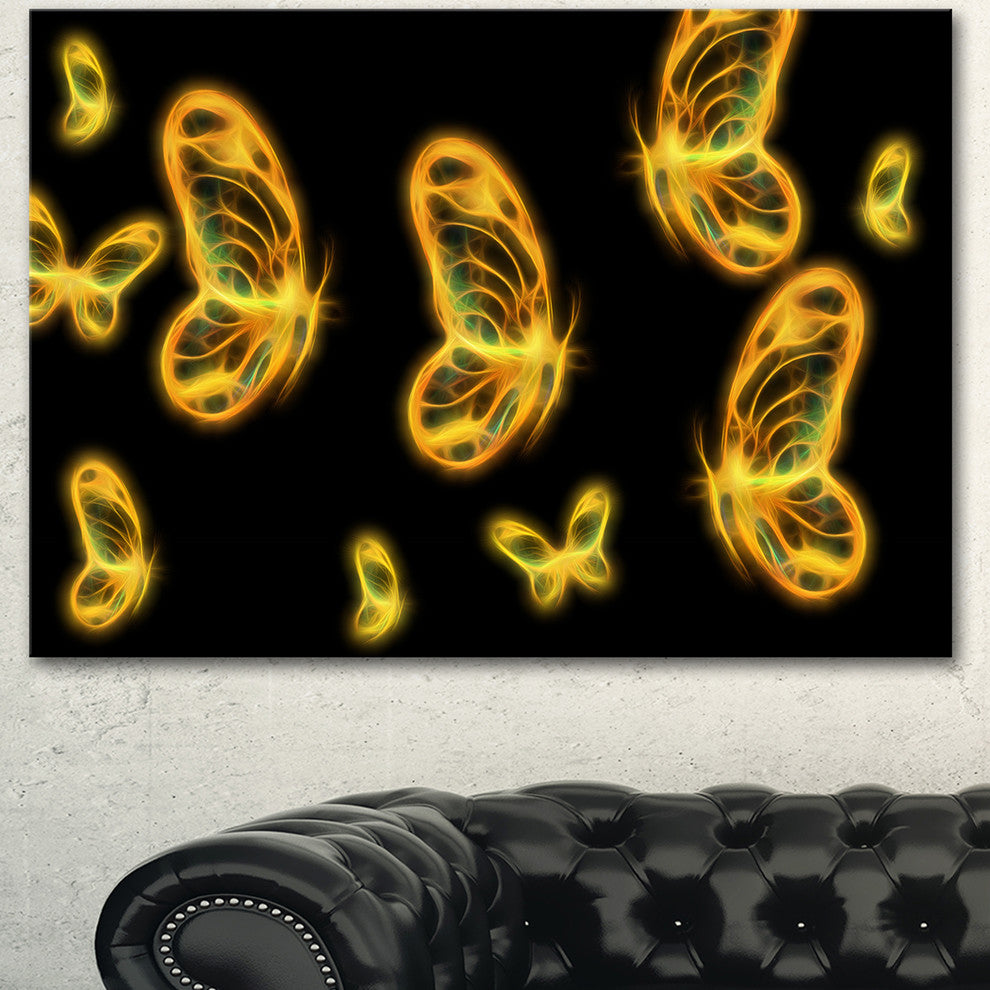 Fractal Butterflies on Dark Background, Floral Canvas Art Print, 40"x30"