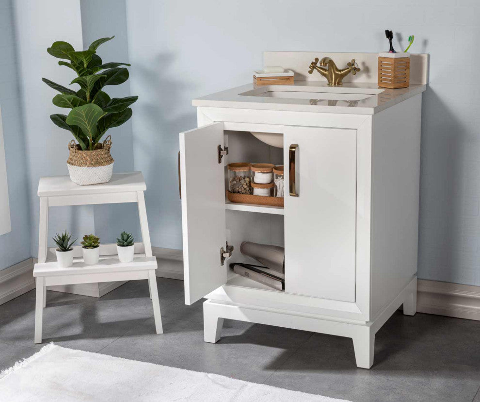 Fabia Collection 24" Bathroom Vanity With Sink, Mirror, Countertop, White
