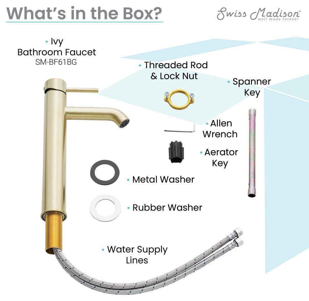 Ivy Single Hole Single Handle High Arc Bathroom Faucet, Brushed Gold