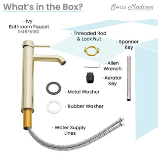 Ivy Single Hole Single Handle High Arc Bathroom Faucet, Brushed Gold