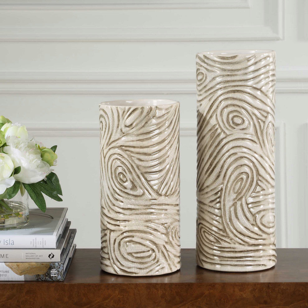 Uttermost Timber Swirl Earth Tone Vases Set of 2