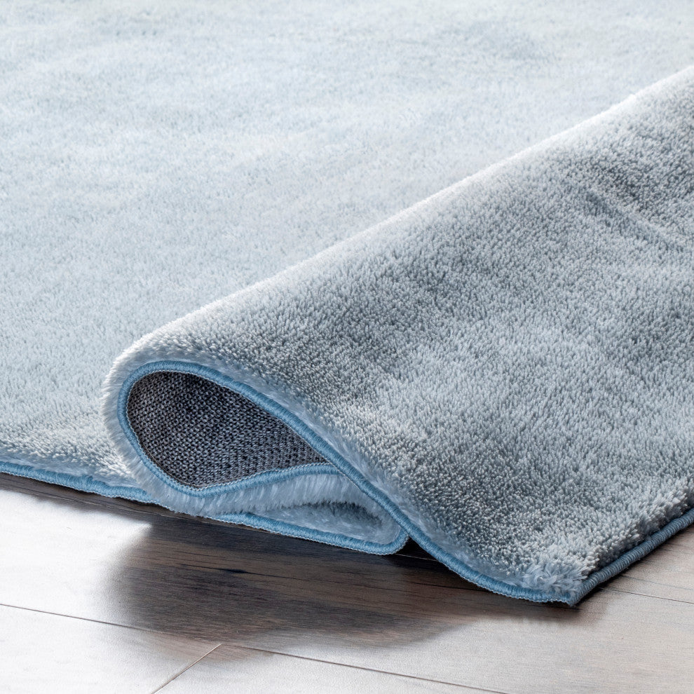 nuLOOM Loni Solid Machine Washable Shag Area Rug, Light Blue, 6'square