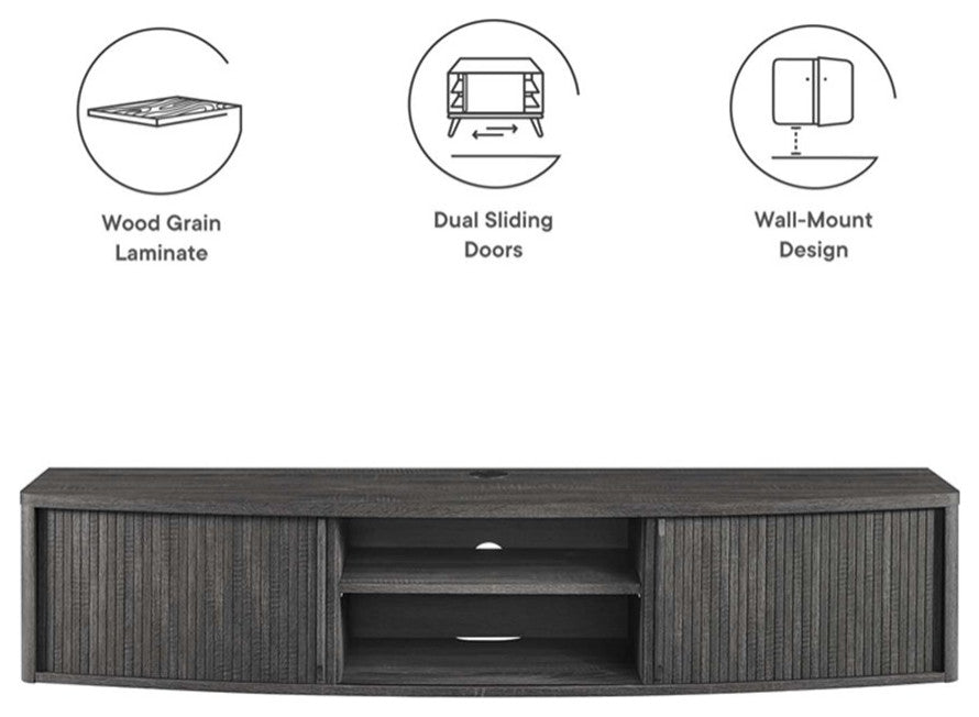 Modway Resonance Wall-Mount Wood TV Stand for TVs up to 65" in Charcoal
