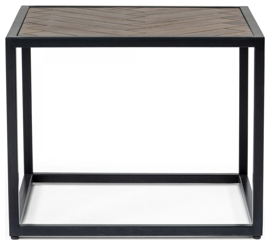 Modern Rustic Brown and Black Chevron Wood and Metal End Table