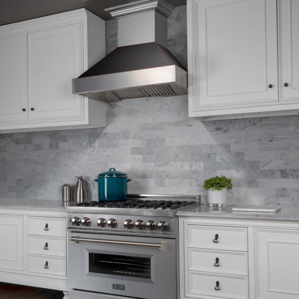 Ducted DuraSnow Stainless Steel Range Hood with Oil Rubbed Bronze Shell