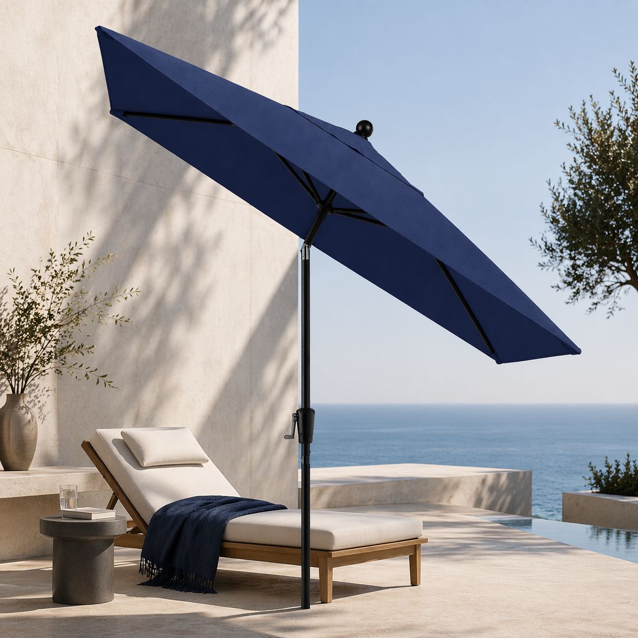 Pismo Dawn 9'x7' Rectangular Premium Push Tilt Market Umbrella, Black Frame, Nav