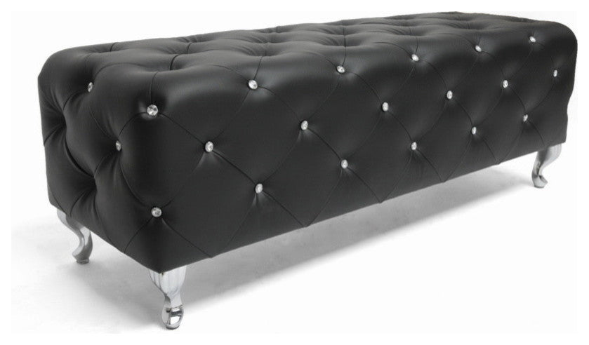 Baxton Studio Stella Crystal Tufted Black Leather Modern Bench