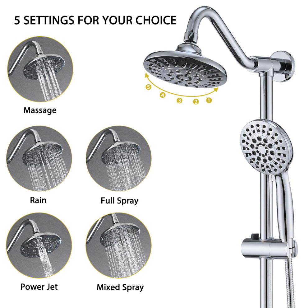 6" Exposed Stainless Steel Shower Faucet Set with 6 Sprays Handheld Shower Head, Chrome