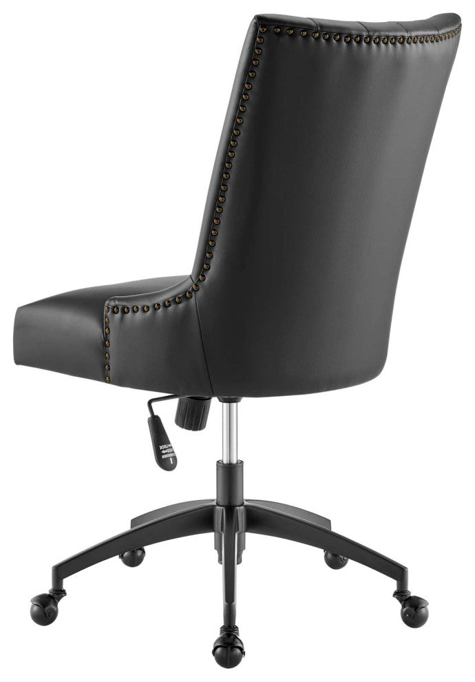 Computer Work Desk Tufted Chair, Faux Vegan Leather, Black, Home Business Office
