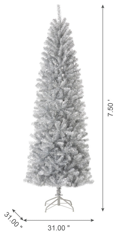 7.5ft Tinsel Artificial Christmas Tree, Silver