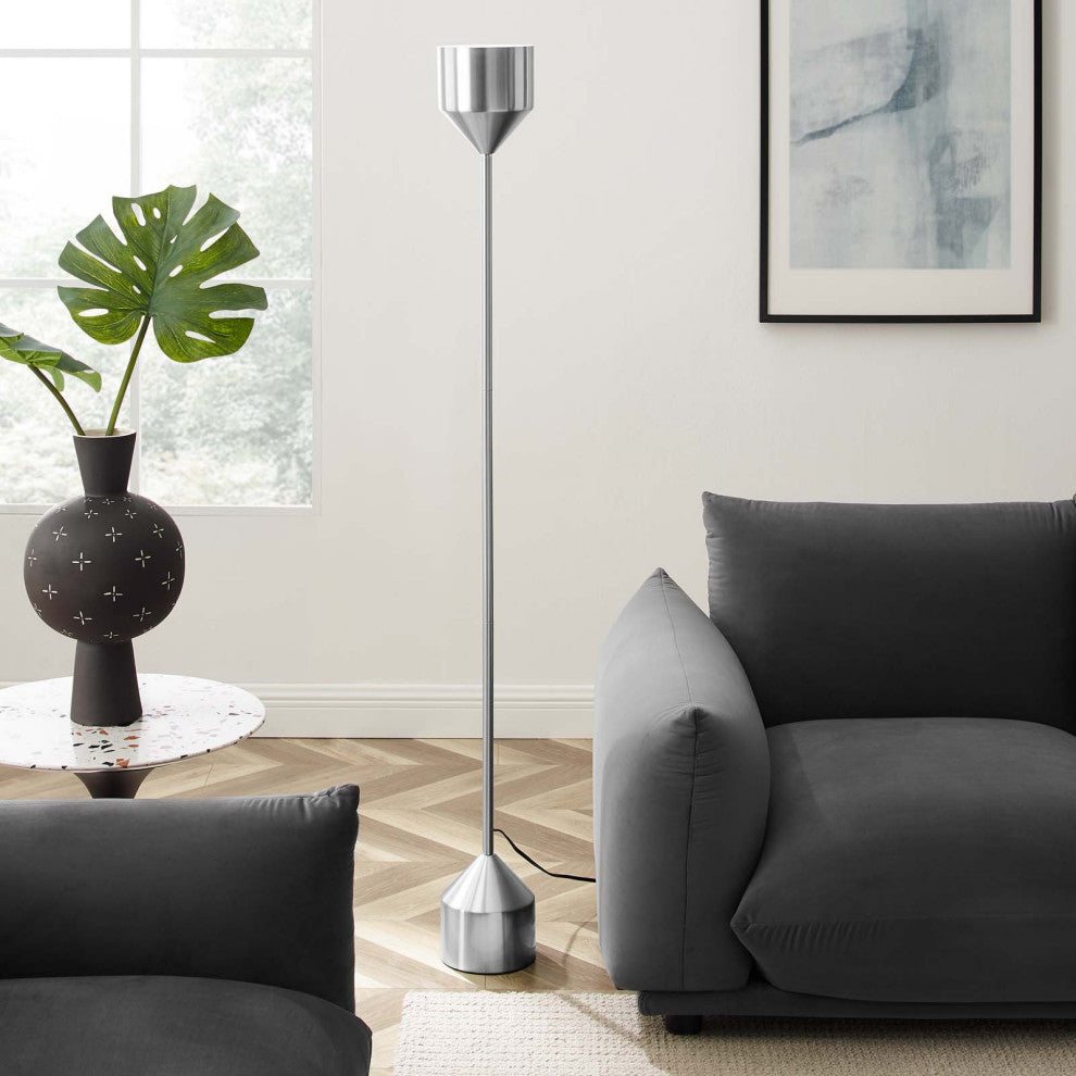 Floor Lamp Light, Silver, Metal, Modern, Kitchen Cafe Bistro Hotel Restaurant