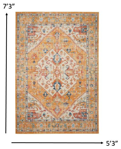 5' X 7' Yellow And Ivory Dhurrie Area Rug