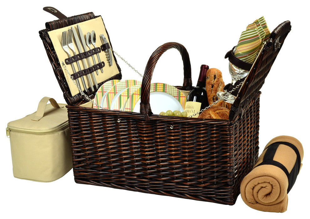 Buckingham Basket For Four With Blanket, Brown Wicker and Hamptons