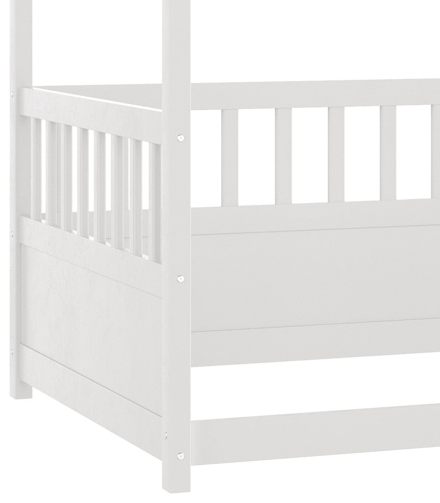 Gewnee Twin Size Canopy Bed Frame with Guardrails for Kids