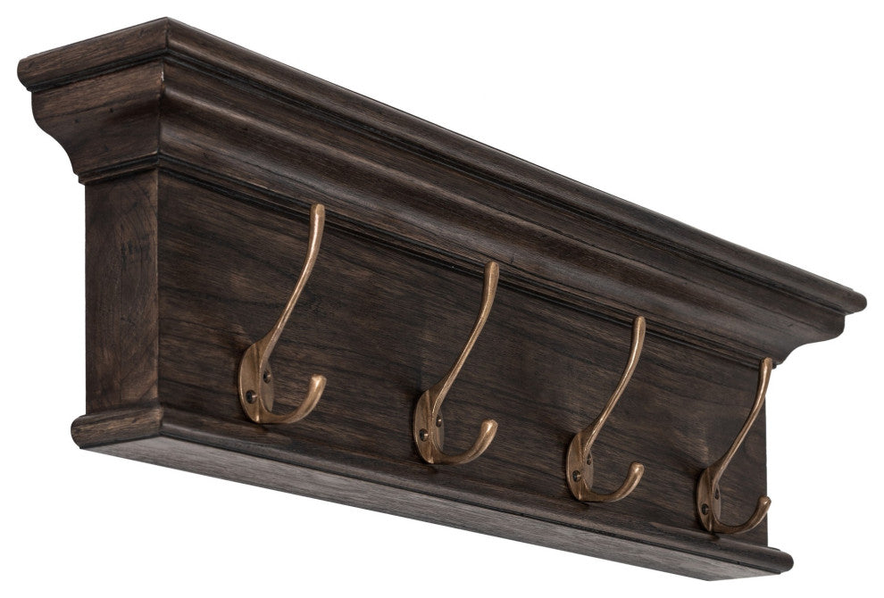 Rustic Black Wash Wood Four Hook Hanging Coat Rack