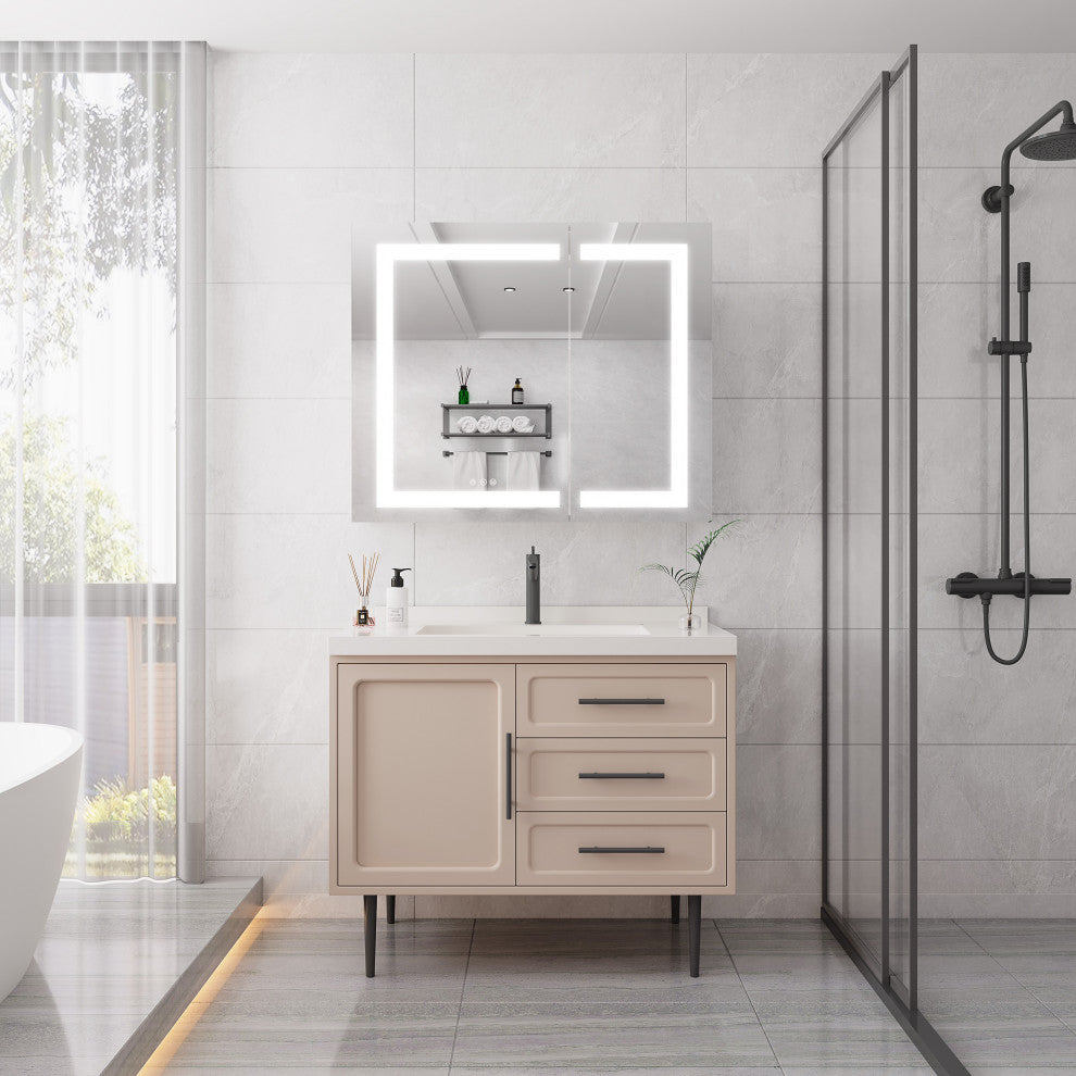 Aluminum Surface/Recessed Mount Medicine Cabinet with Mirror and Lights