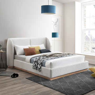 Jardin Boucle Fabric Full Bed, Cream, King