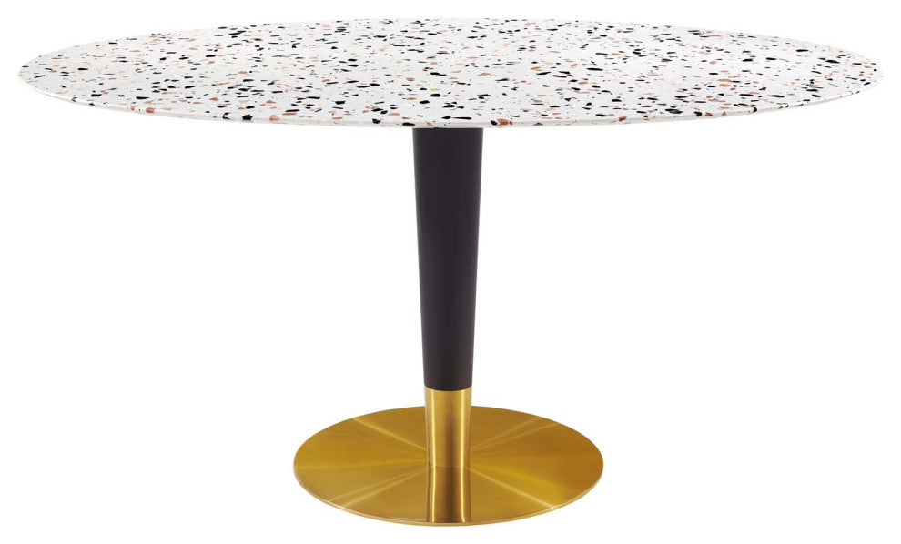 60" Dining Table, Oval, White Gold, Metal, Modern Cafe Bistro Hospitality