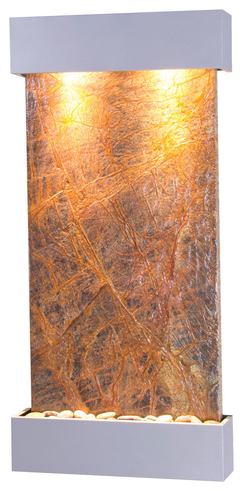 Whispering Creek Water Feature, Brown Marble, Silver Metallic