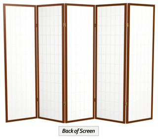 5' Tall Window Pane Shoji Screen, Walnut, 5 Panels