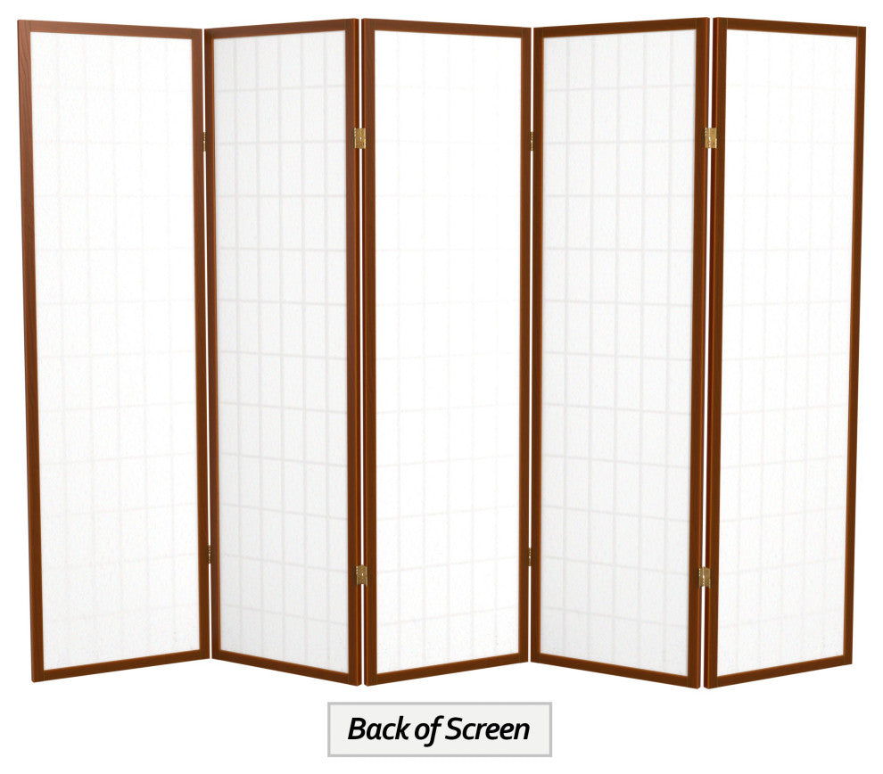 5' Tall Window Pane Shoji Screen, Walnut, 5 Panels