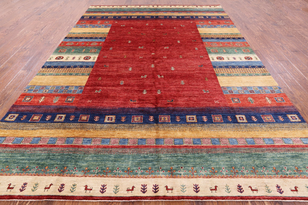 Tribal Gabbeh Hand Knotted Wool Rug 8' 4" X 11' 7" Q7252