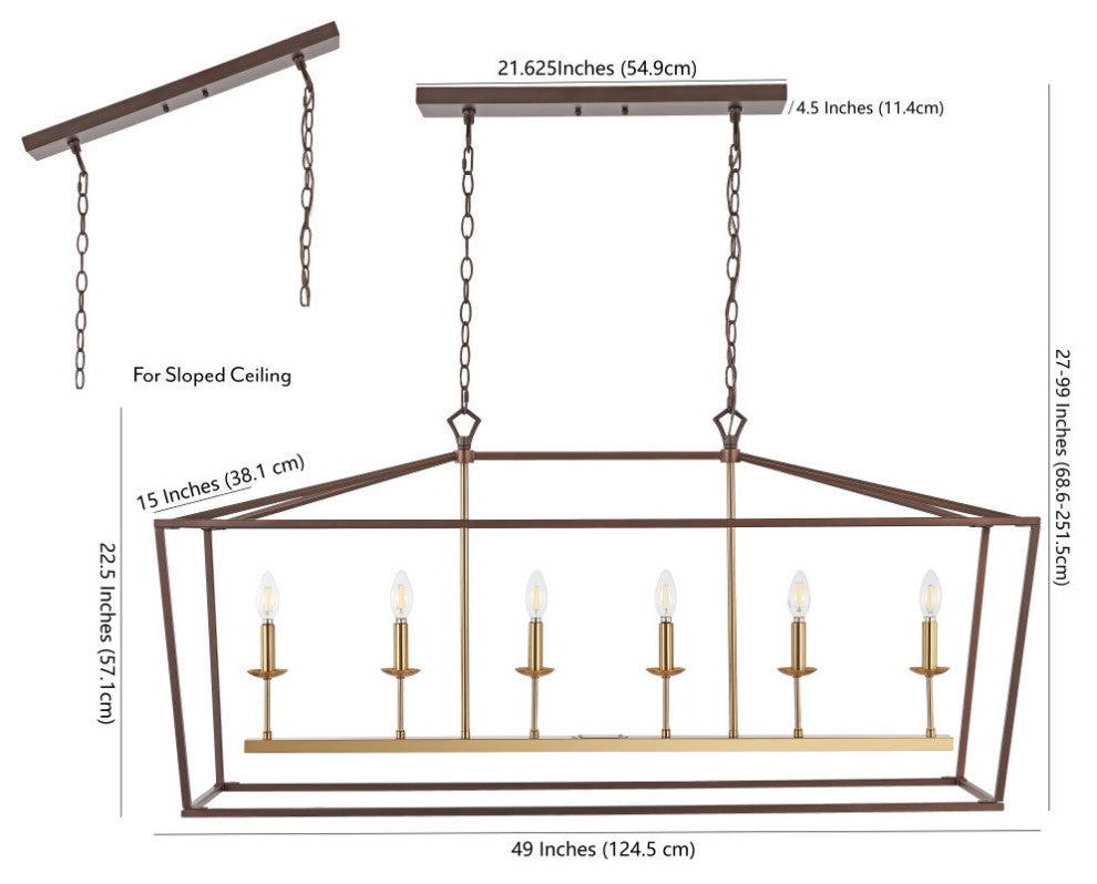 Pagoda Lantern Metal LED Pendant, Oil Rubbed Bronze/Gold, Width: 49"