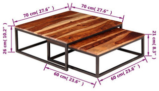 vidaXL Nesting Table Set of 2 Coffee Table Side End Table Solid Wood Sheesham