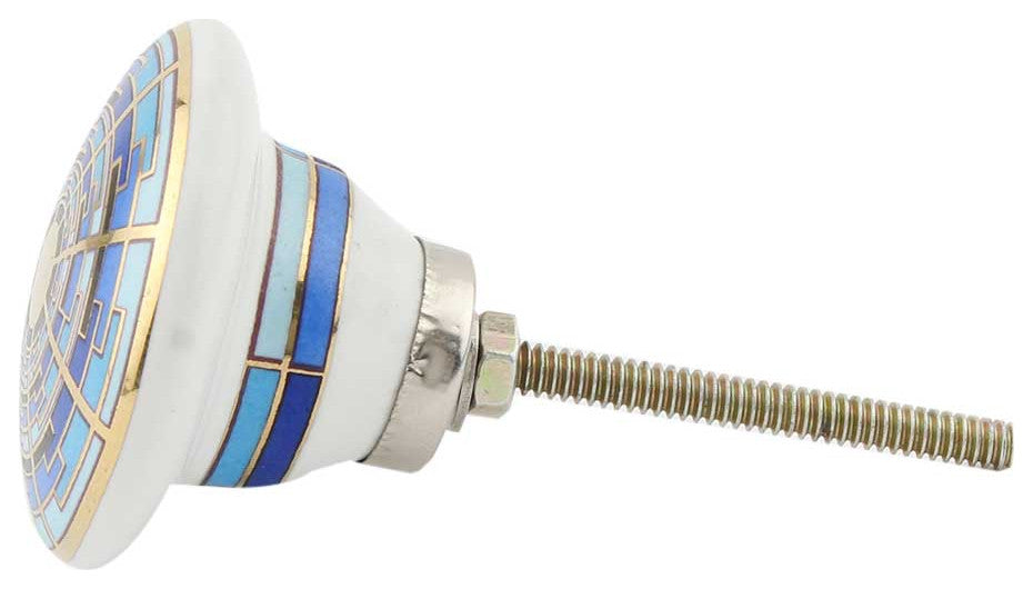 Set of 4 Blue Gold Ceramic Dresser Knobs