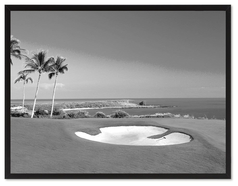 Coastal BW Golf Course Photo Print on Canvas with Picture Frame, 22"x29"