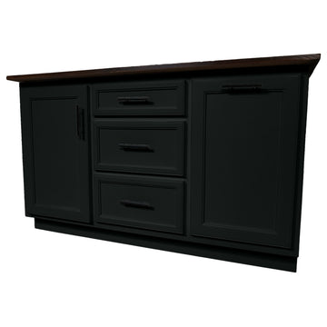 Modern Extra Wide Kitchen Island With Trash Bin Storage, Black