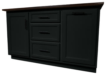 Modern Extra Wide Kitchen Island With Trash Bin Storage, Black