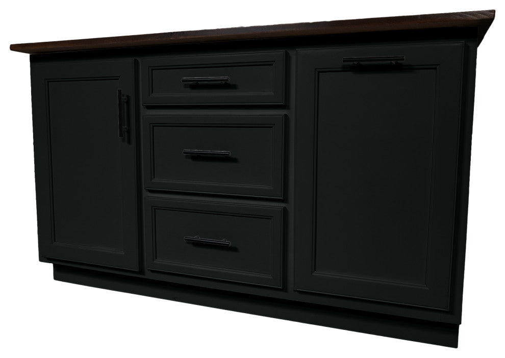 Modern Extra Wide Kitchen Island With Trash Bin Storage, Black