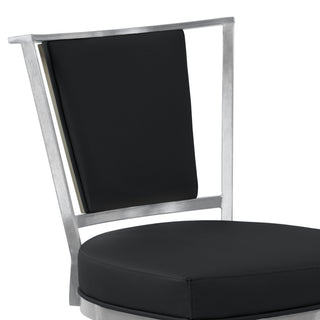 Delhi 30" Bar Height Metal Swivel Barstool in Black Faux Leather