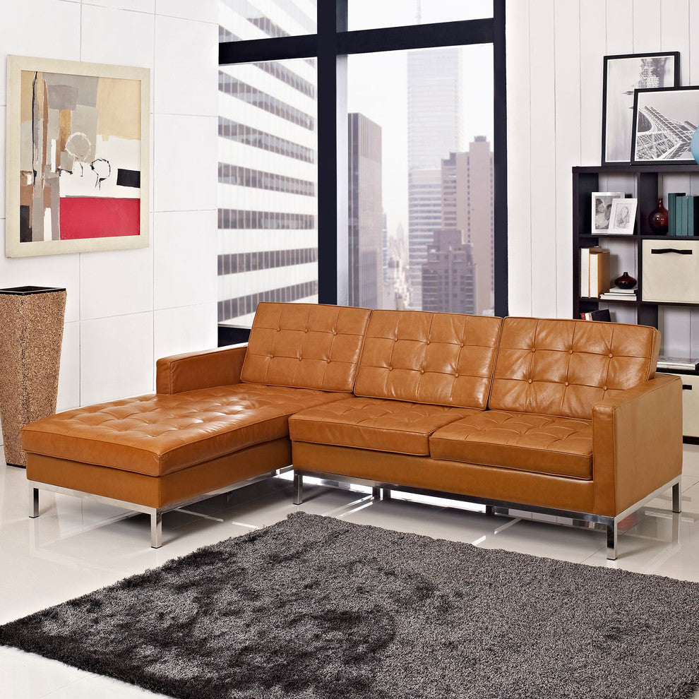 Modern Contemporary Living Room Leather Left Arm Sectional Sofa Tan