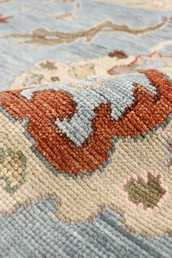Pasargad Home Oushak Collection Hand-Knotted Blue Wool Area Rug, 9'9"x13'8"