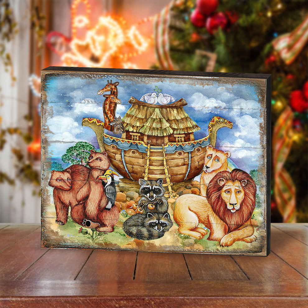 Noah's Ark Wooden Wall Art, Medium 18x12