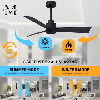 Alessandra Ceiling Fan, Matte Black, 42", Matte Black Blades, No Light Kit